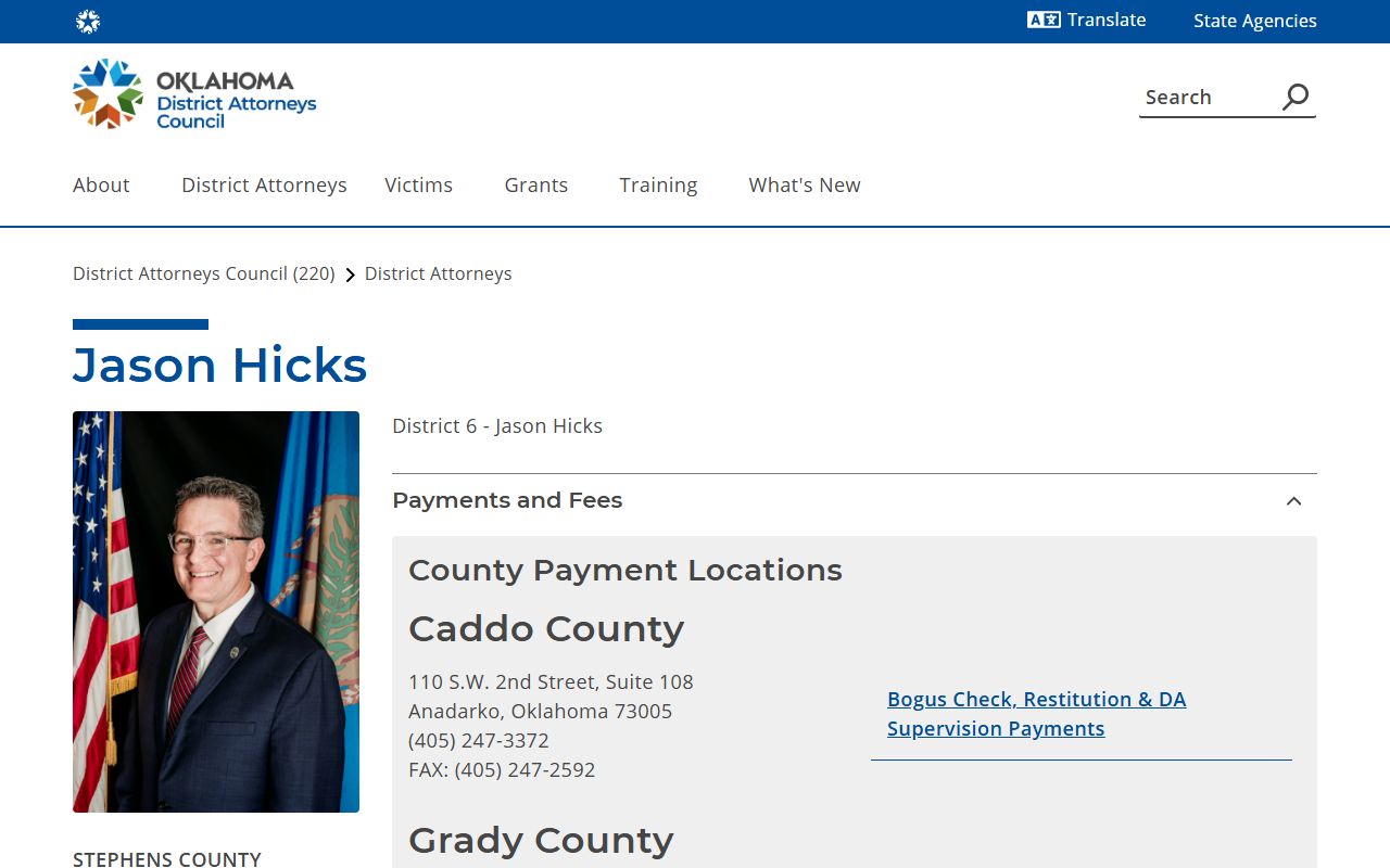 Caddo County court records after arrest District 6 District Attorney page