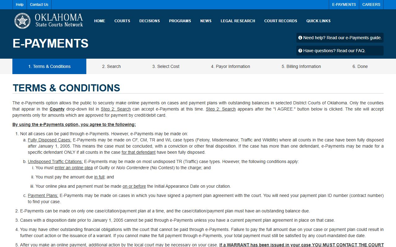 Caddo County court records after arrest OSCN e-payments portal