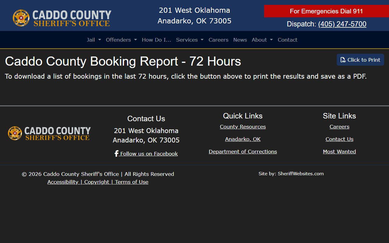 Caddo County inmate population 72-hour booking report